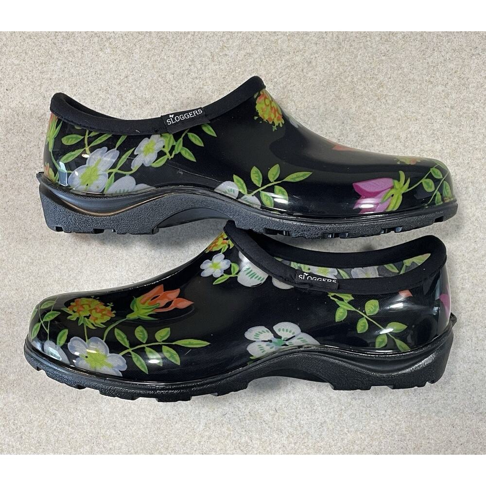 Sloggers Waterproof Flower Slip On Garden Shoes Meadow Black Women’s Size 8 - Picture 6 of 8